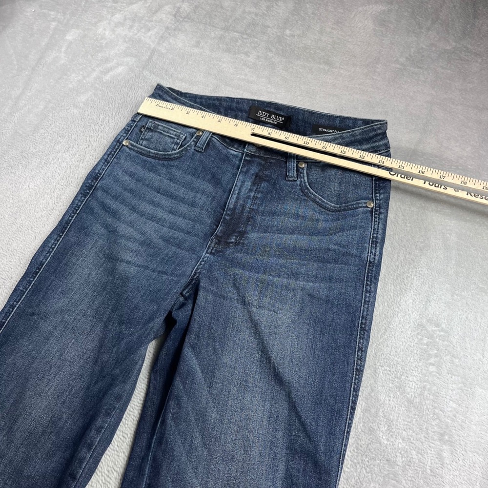 Judy Blue Straight Fit High Rise Raw Hem Jeans Dark Wash JB88861 DK Size 9/29 - Picture 5 of 12